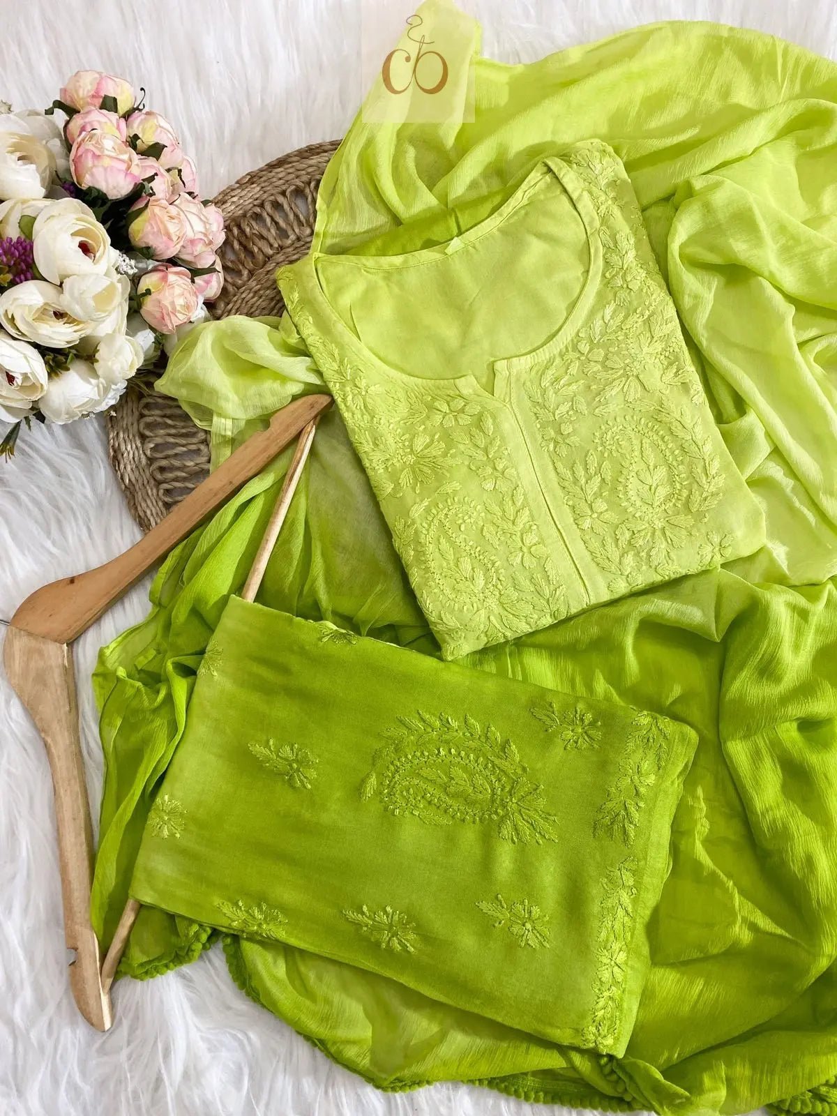 Rangrez Handcrafted Soft Rayon 3pc Ombre Set - Chikankari official