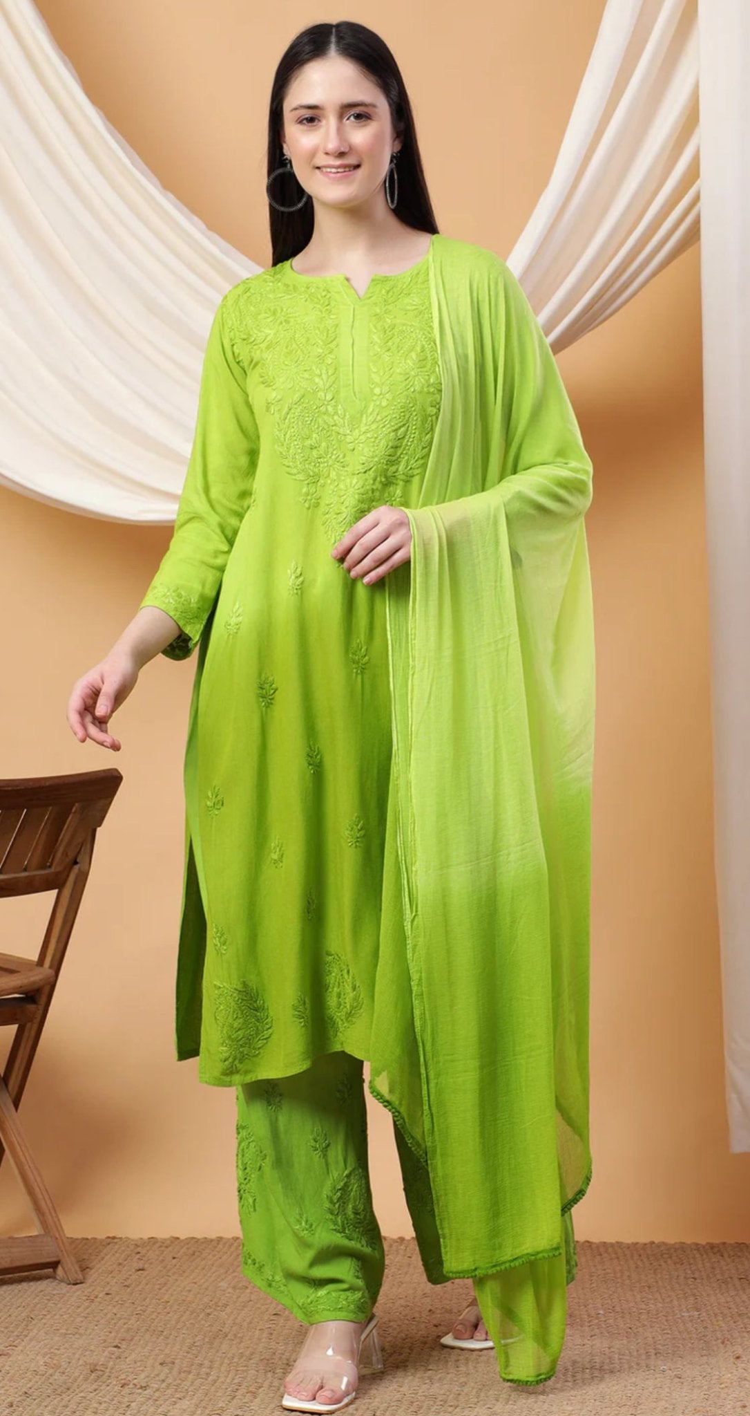 Handcrafted Soft Rayon 3pc Ombre Set ( Summer Special ) - chikankariofficial