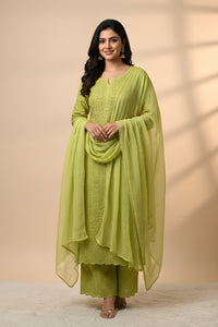 Rangrez Heavy Rayon Toned embroidered 3pc set - Chikankari official