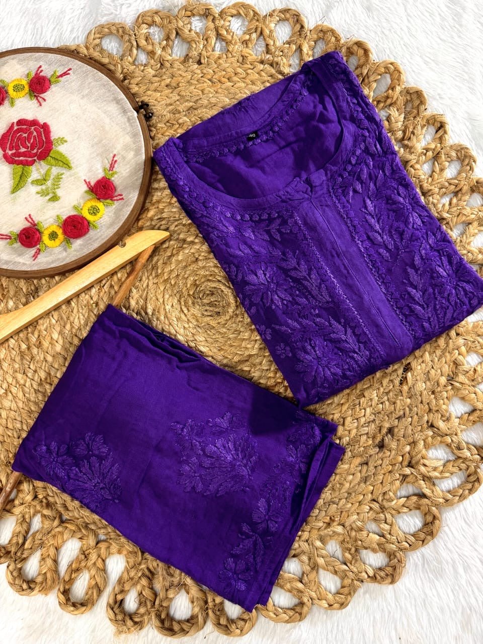 Rangrez Luxury Feel Rayon Kurta and Free size plazzo - Chikankari official