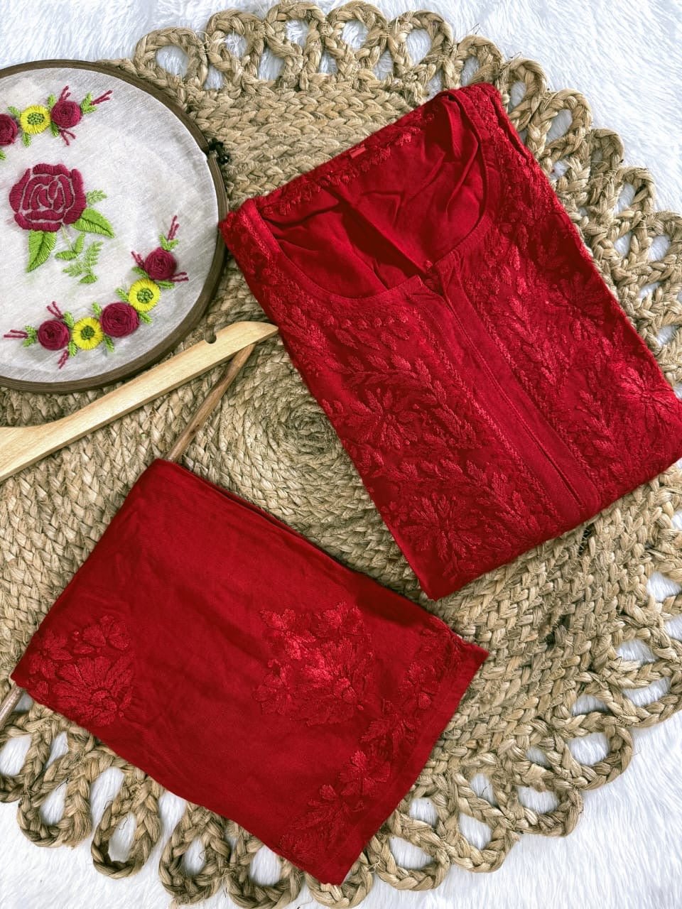 Rangrez Luxury Feel Rayon Kurta and Free size plazzo - Chikankari official