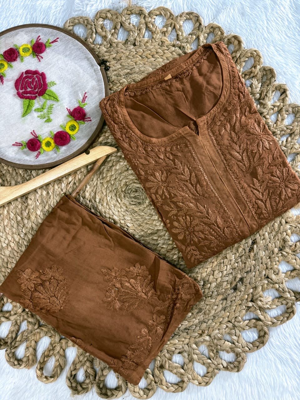 Rangrez Luxury Feel Rayon Kurta and Free size plazzo - Chikankari official