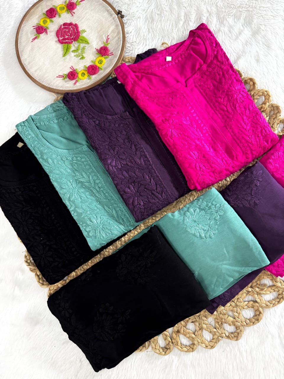 Rangrez Luxury Feel Rayon Kurta and Free size plazzo - Chikankari official