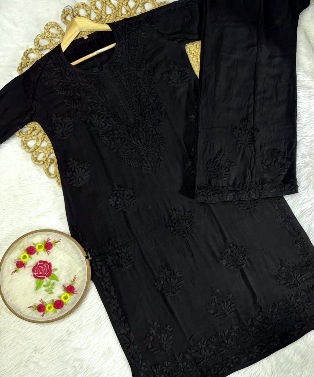 Rangrez Luxury Feel Rayon Kurta and Free size plazzo - Chikankari official