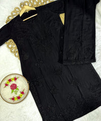 Rangrez Luxury Feel Rayon Kurta and Free size plazzo - Chikankari official