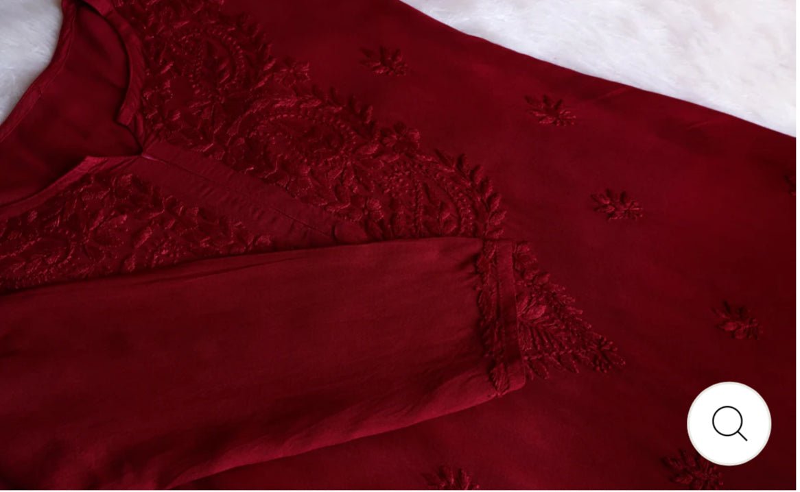 Rangrez Maroon 3pc Rayon Set - Chikankari official