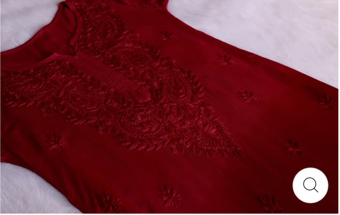 Rangrez Maroon 3pc Rayon Set - Chikankari official