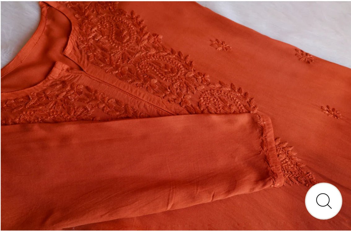 Rangrez Orange rayon 3pc Suit Set - Chikankari official