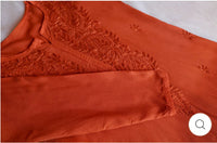 Rangrez Orange rayon 3pc Suit Set - Chikankari official