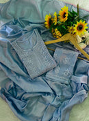 Rangrez Pastel shade mul cotton dupatta plazzo 3pc set - Chikankari official