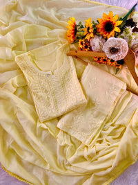 Rangrez Pastel shade mul cotton dupatta plazzo 3pc set - Chikankari official