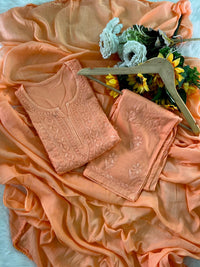 Rangrez Pastel shade mul cotton dupatta plazzo 3pc set - Chikankari official