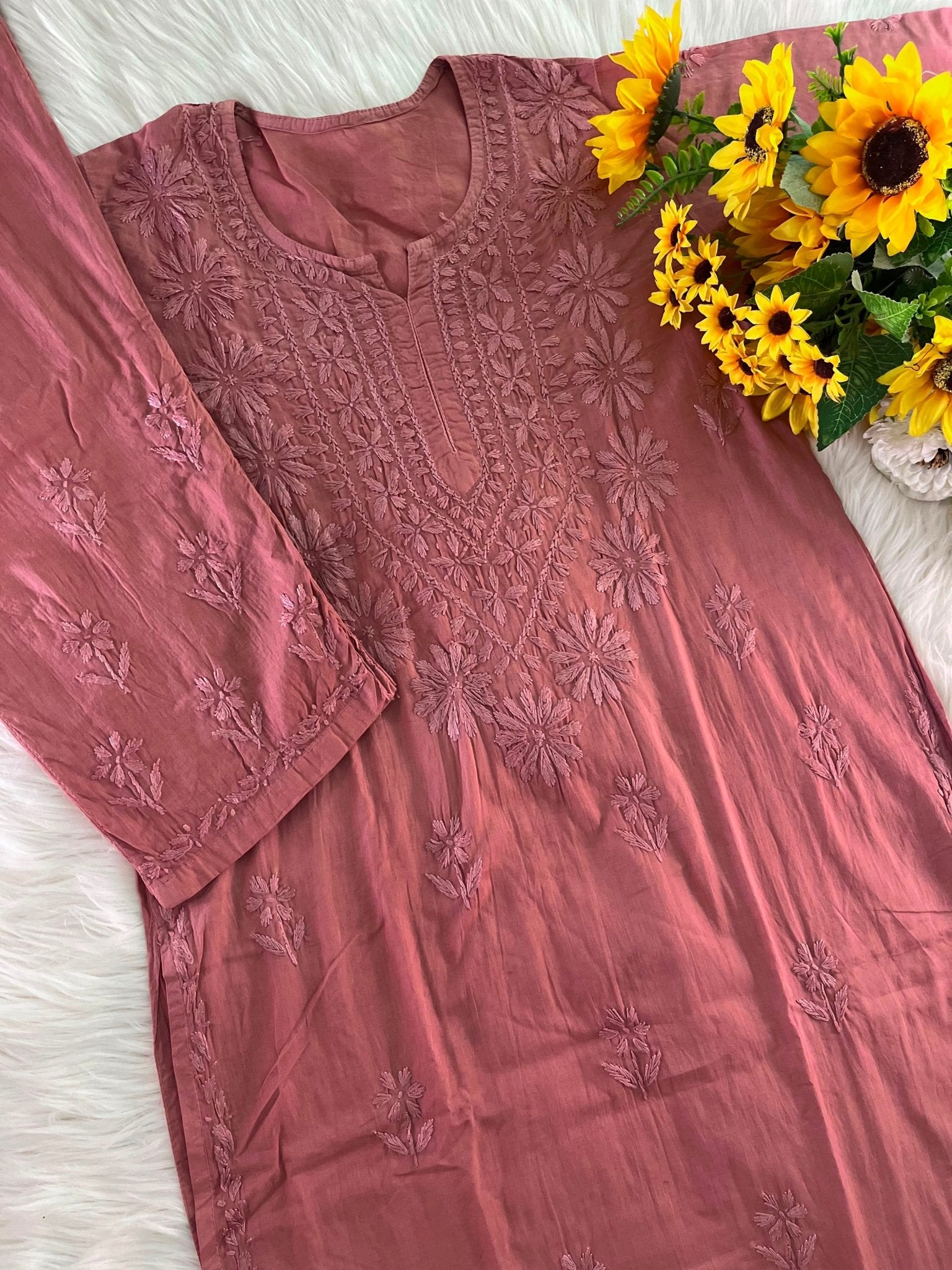 Rangrez Pastel shade mul cotton dupatta plazzo 3pc set - Chikankari official