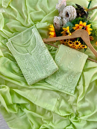 Rangrez Pastel shade mul cotton dupatta plazzo 3pc set - Chikankari official
