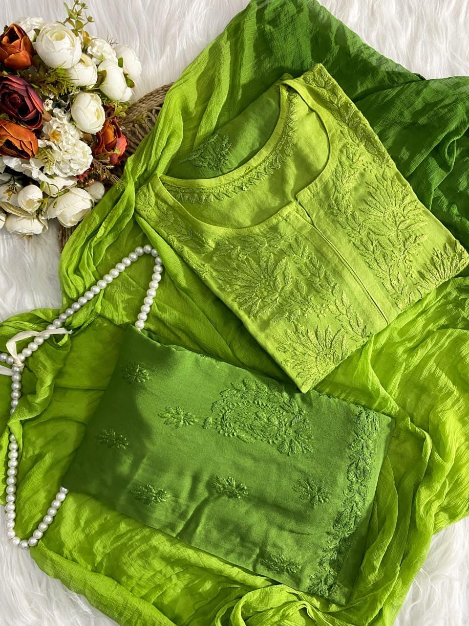 Rangrez Plus size Ombre 3pc Rayon Soft Set - Chikankari official