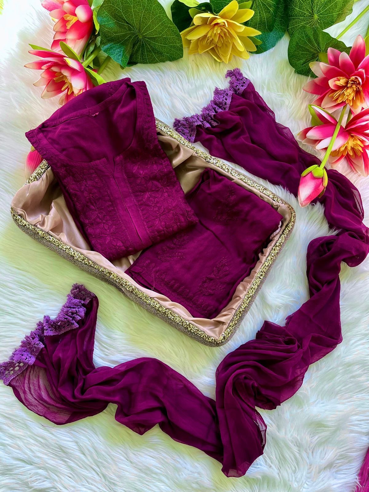 Rangrez Rayon dyed Soft touch Handwork Kurti sets 3pc - Chikankari official