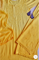 Rangrez Yellow 3pc Rayon Set - Chikankari official