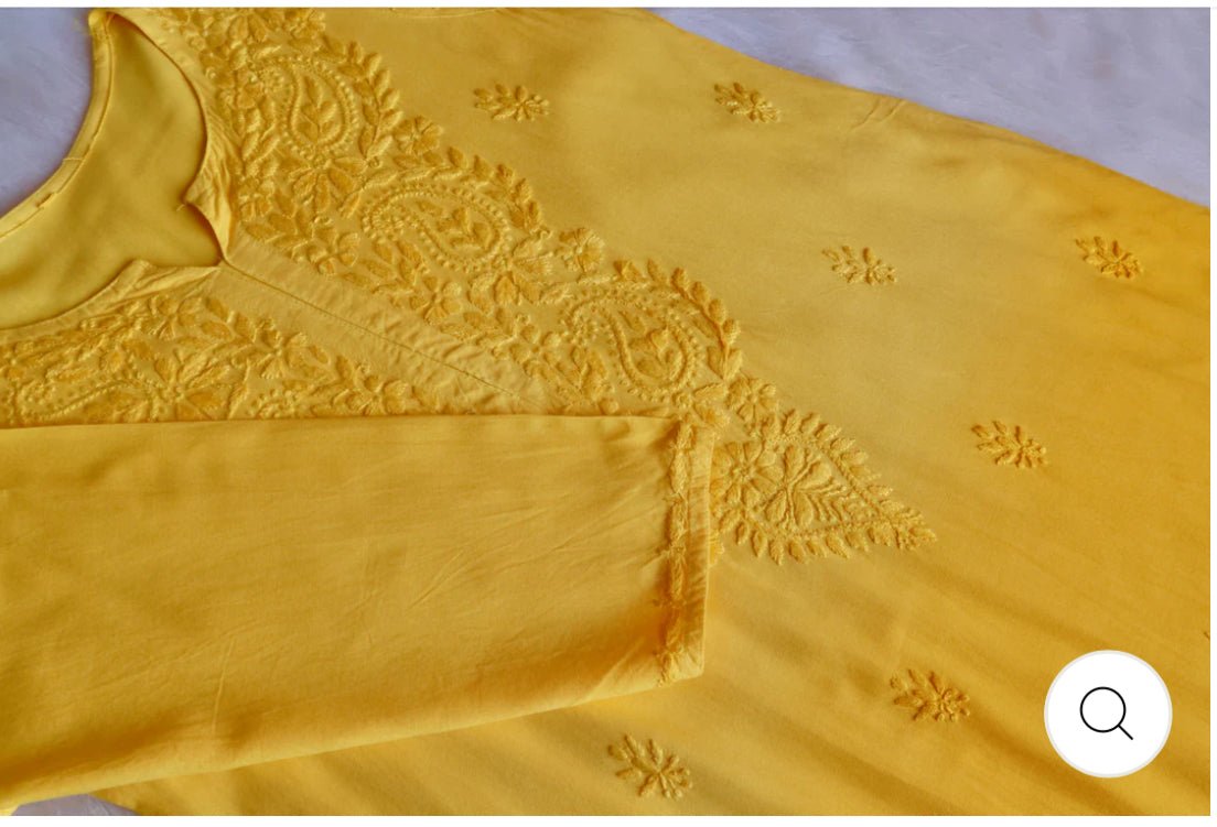 Rangrez Yellow 3pc Rayon Set - Chikankari official
