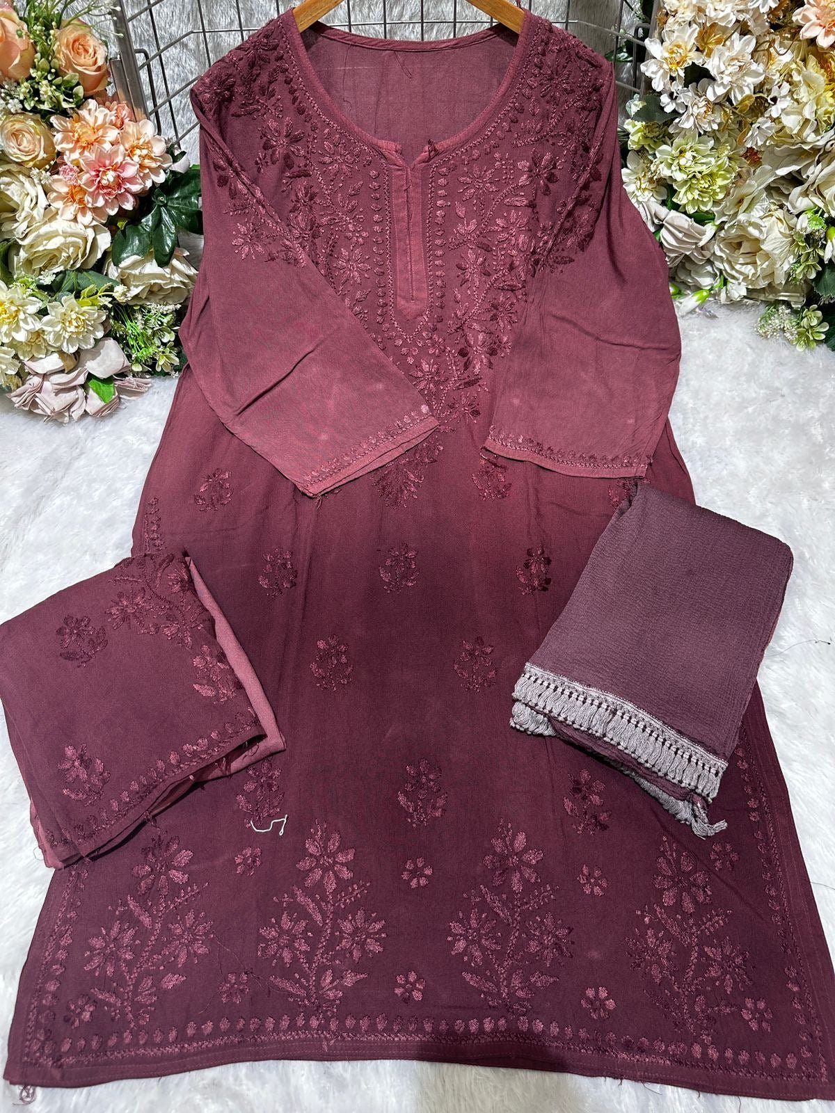 Rayon 4 Buta Chikankari Set 3pc Mayuri Special - Chikankari official