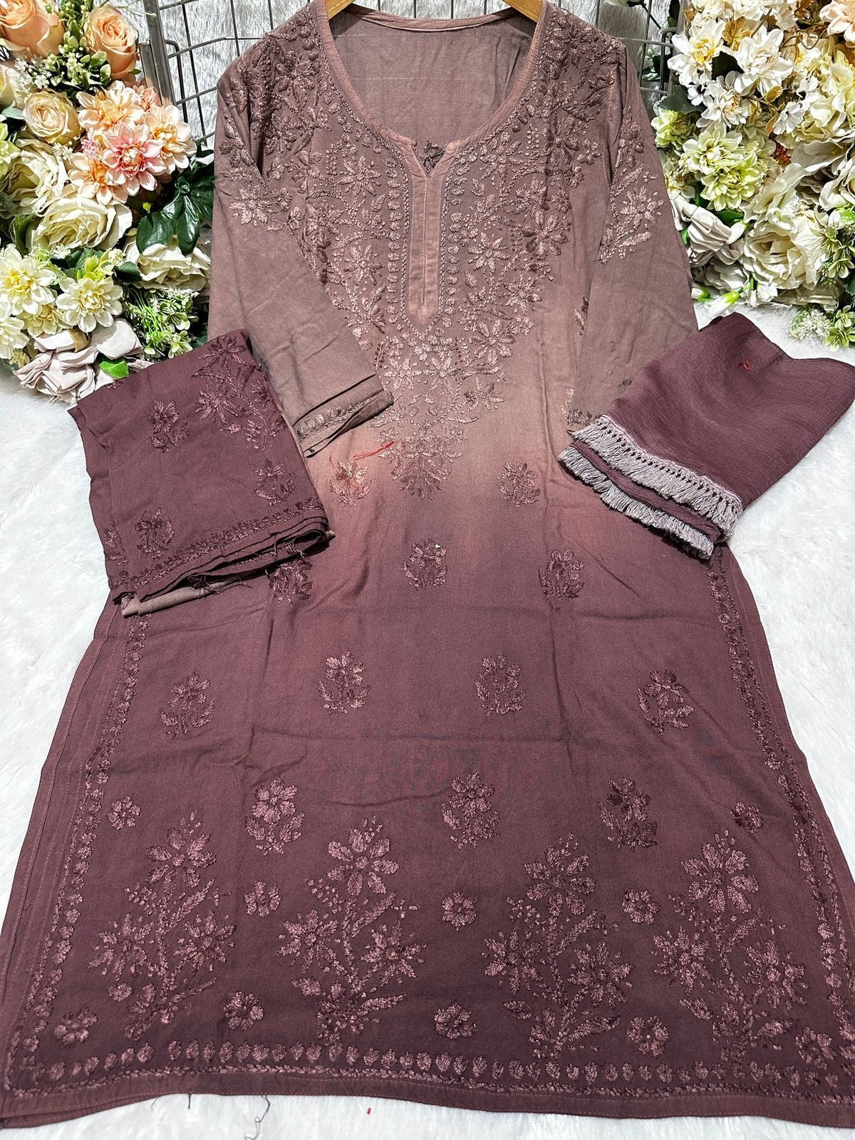 Rayon 4 Buta Chikankari Set 3pc Mayuri Special - Chikankari official