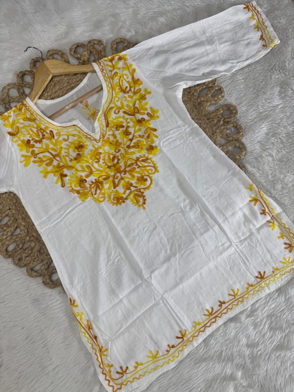 Rayon Ari Work Short Kurta - Chikankari official