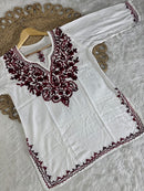 Rayon Ari Work Short Kurta - Chikankari official