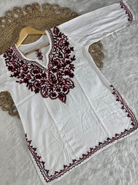 Rayon Ari Work Short Kurta - Chikankari official