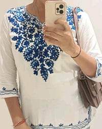 Rayon Ari Work Short Kurta - Chikankari official