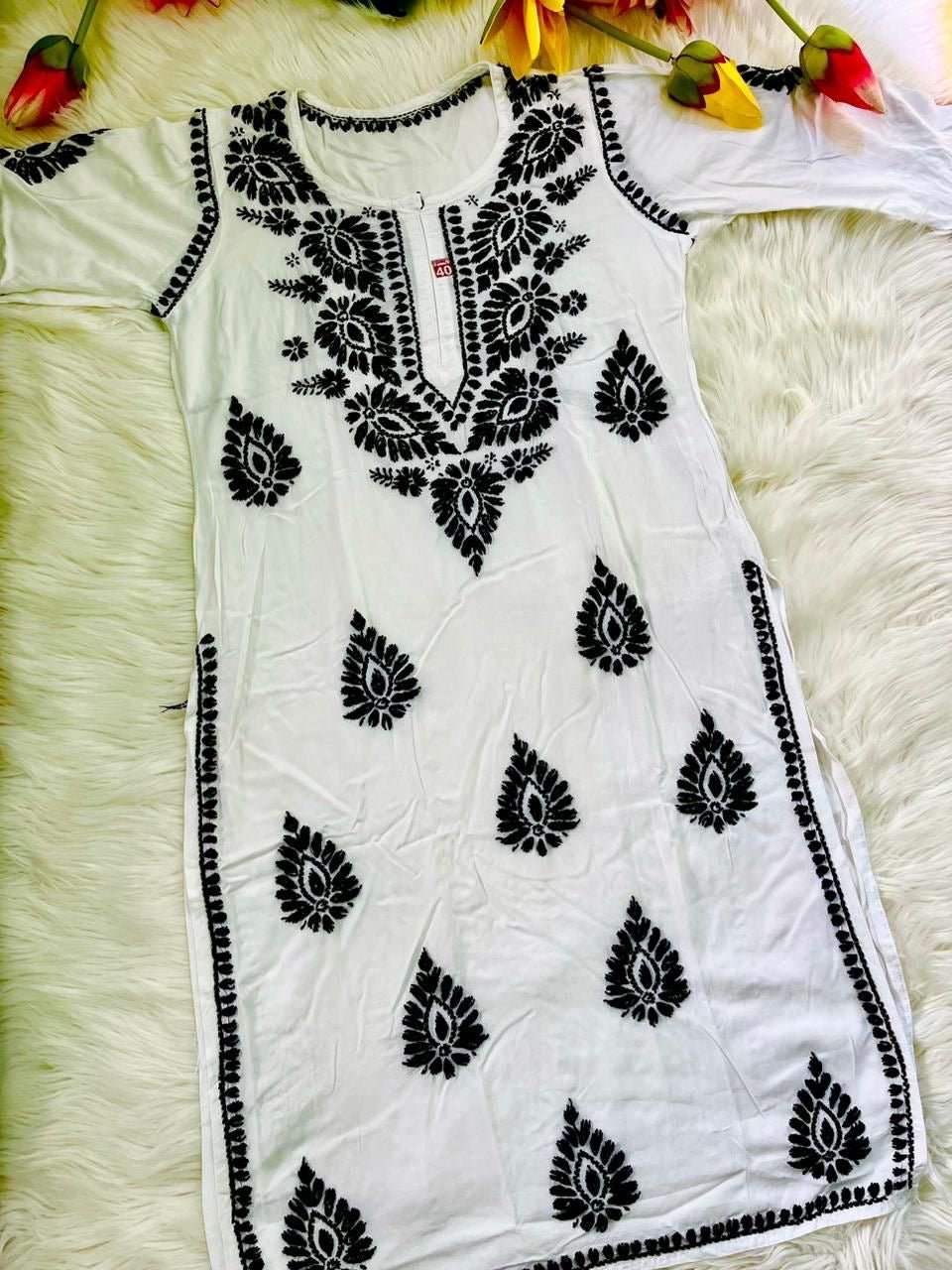 Rayon B&W base Thread worked Combo - Chikankari official