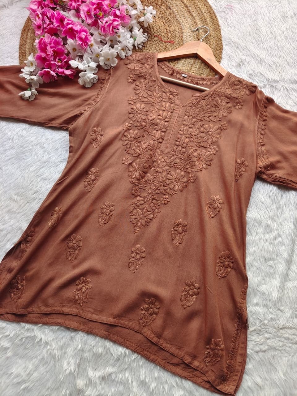 Rayon Chikankari short top for Office college wear - Chikankari official