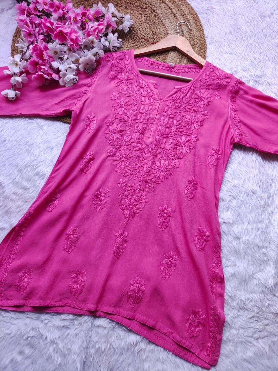 Rayon Chikankari short top for Office college wear - Chikankari official