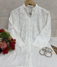 Rayon Chikankari White Ghasspatti Combo - Chikankari official