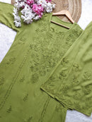 Rayon chikankari work Dyed co - ord Set - Chikankari official