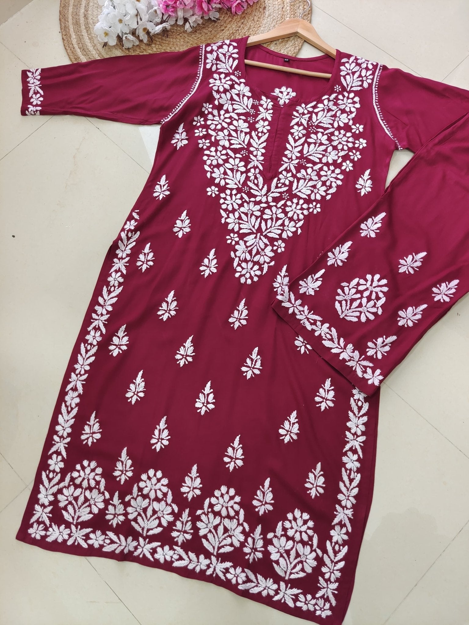 Rayon Co ord Chikankari Set Flowers Embroidered - Chikankari official