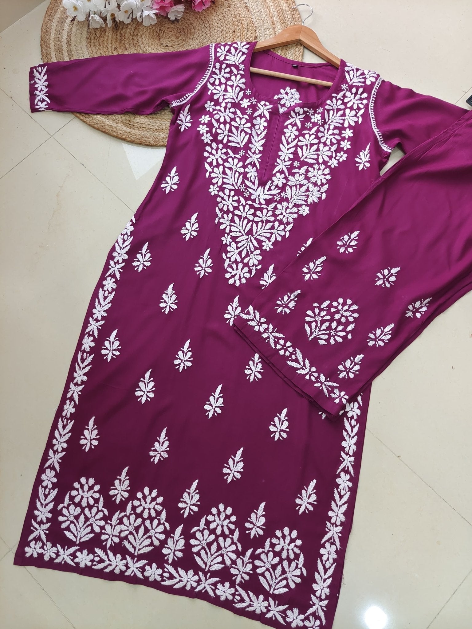 Rayon Co ord Chikankari Set Flowers Embroidered - Chikankari official