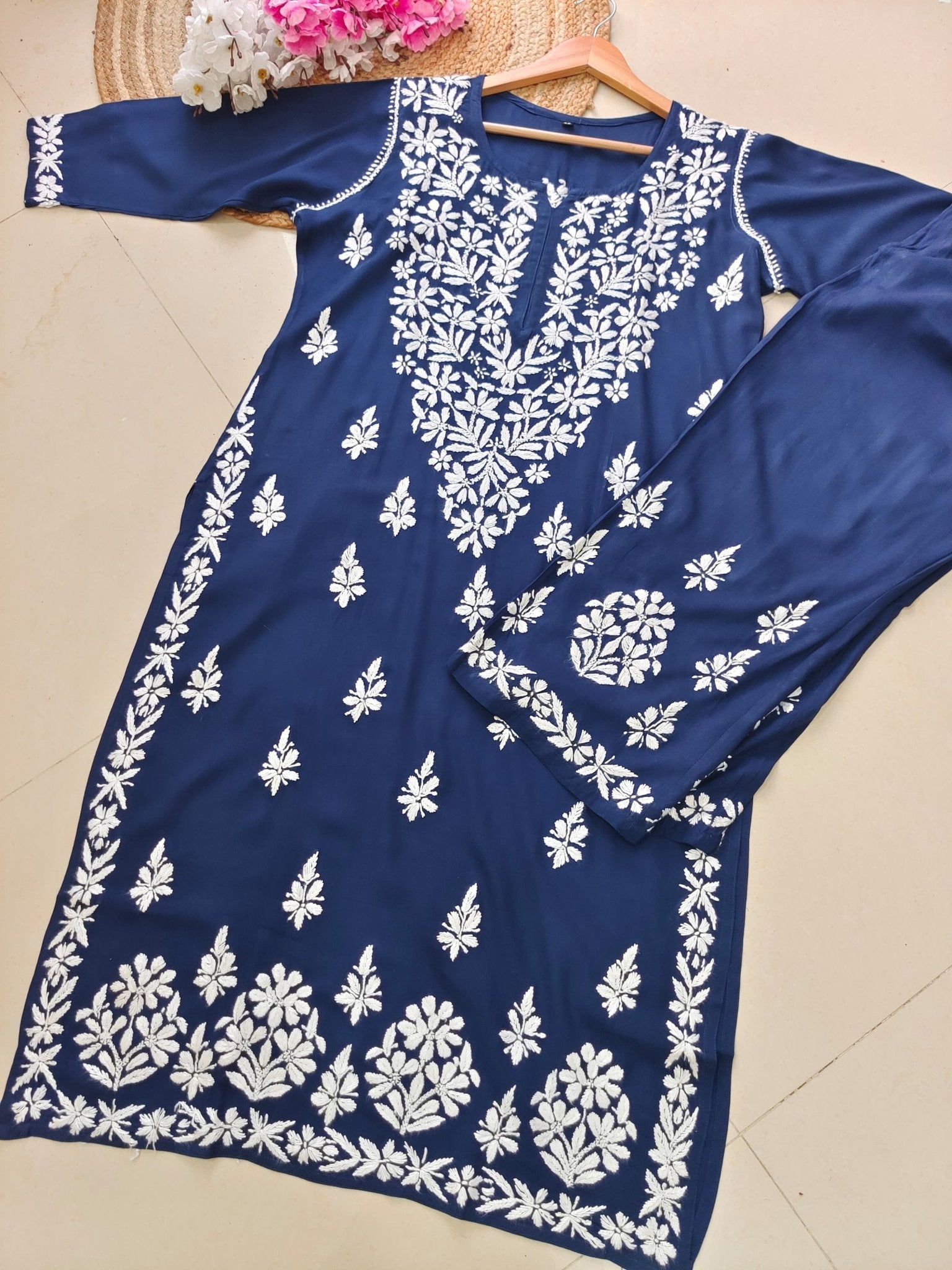 Rayon Co ord Chikankari Set Flowers Embroidered