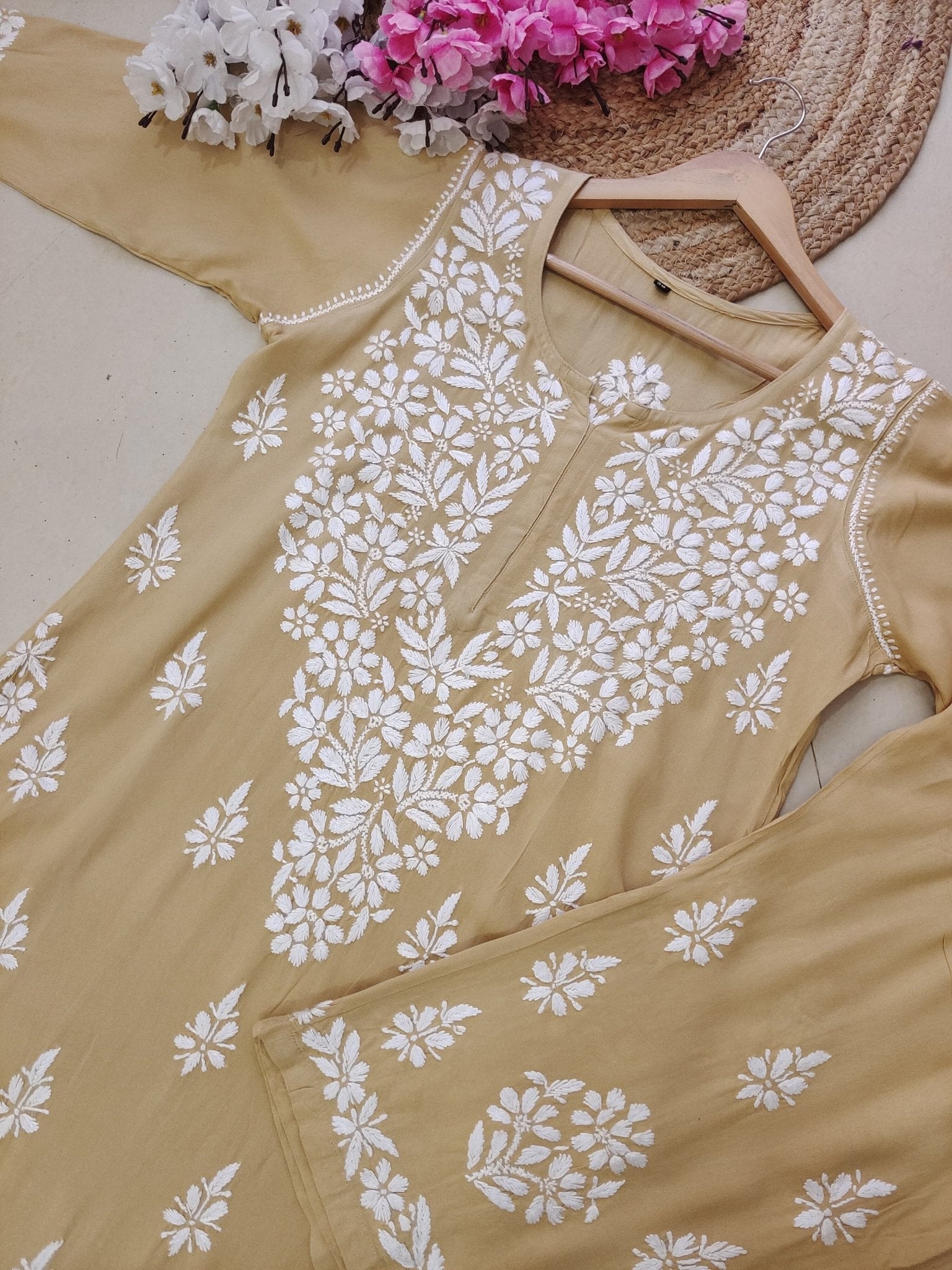 Rayon Co ord Chikankari Set Flowers Embroidered - Chikankari official