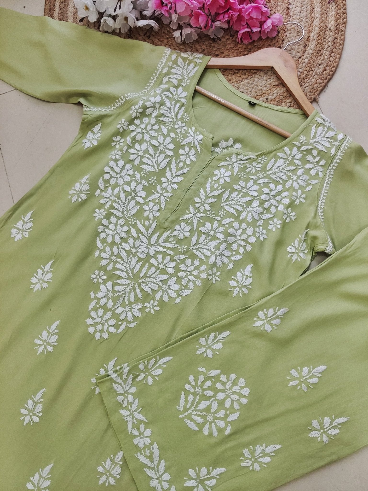Rayon Co ord Chikankari Set Flowers Embroidered - Chikankari official