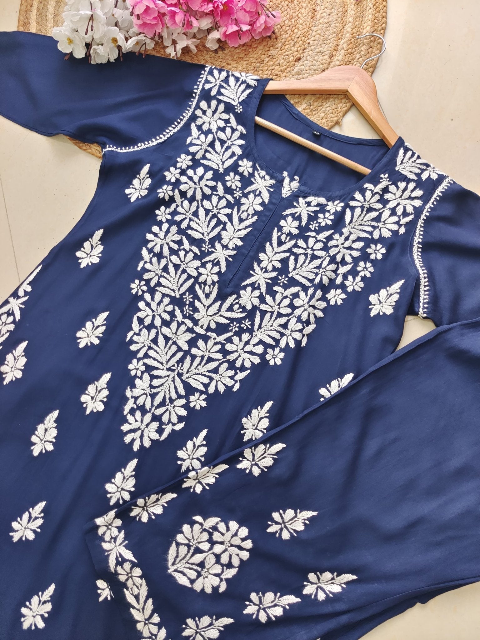 Rayon Co ord Chikankari Set Flowers Embroidered - Chikankari official