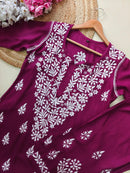 Rayon Co ord Chikankari Set Flowers Embroidered - Chikankari official