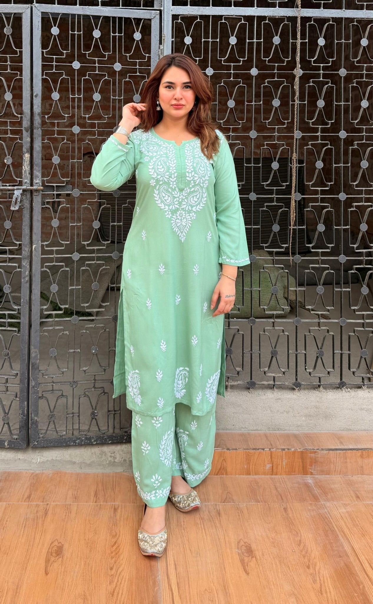Rayon Co-ord white embroidered set