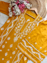 Rayon crafted designed white thread 2pc Set - Chikankari official