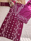 Rayon crafted designed white thread 2pc Set - Chikankari official