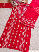 Rayon crafted designed white thread 2pc Set - Chikankari official