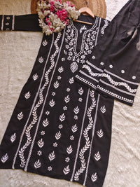 Rayon crafted designed white thread 2pc Set - Chikankari official