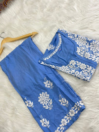 Rayon Daman Buta Co ord Set - Chikankari official