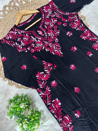 Rayon Dual Thread pink kurta - Chikankari official