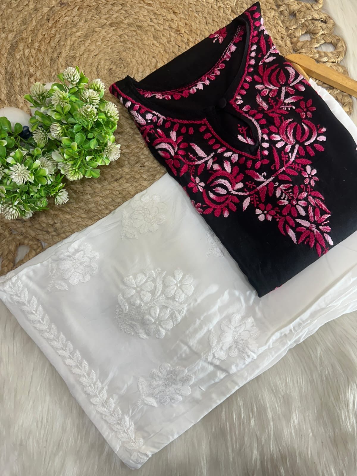 Rayon Dual Thread pink kurta - Chikankari official