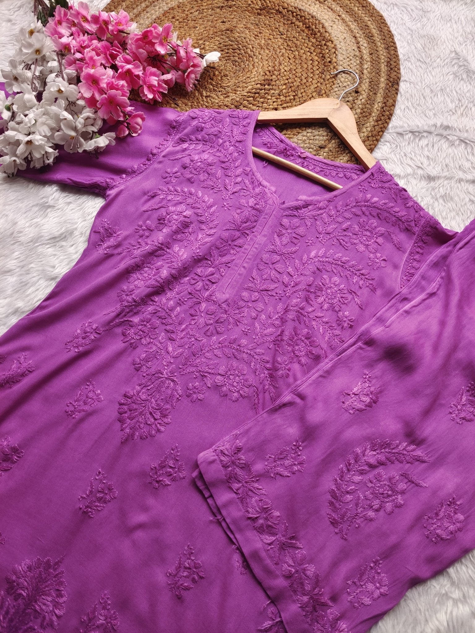 Rayon Dyed Handcrafted set - Chikankari official