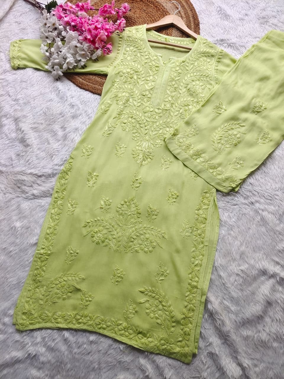 Rayon Dyed Handcrafted set - Chikankari official